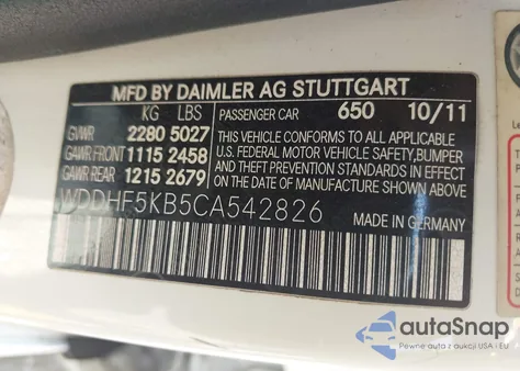 2012 Mercedes-Benz E 350 from USA, damaged, VIN WDDHF5KB5CA542826